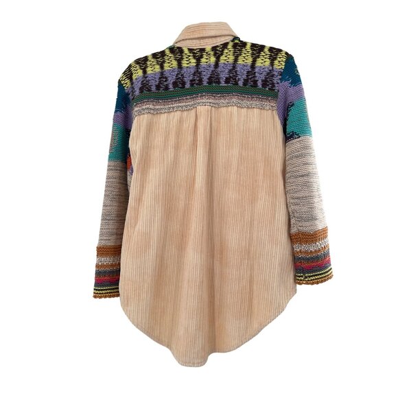 Pilcro Anthropologie Easy Going Corduroy Shirt Jacket XS Beige Knit Sleeves - Picture 2 of 8